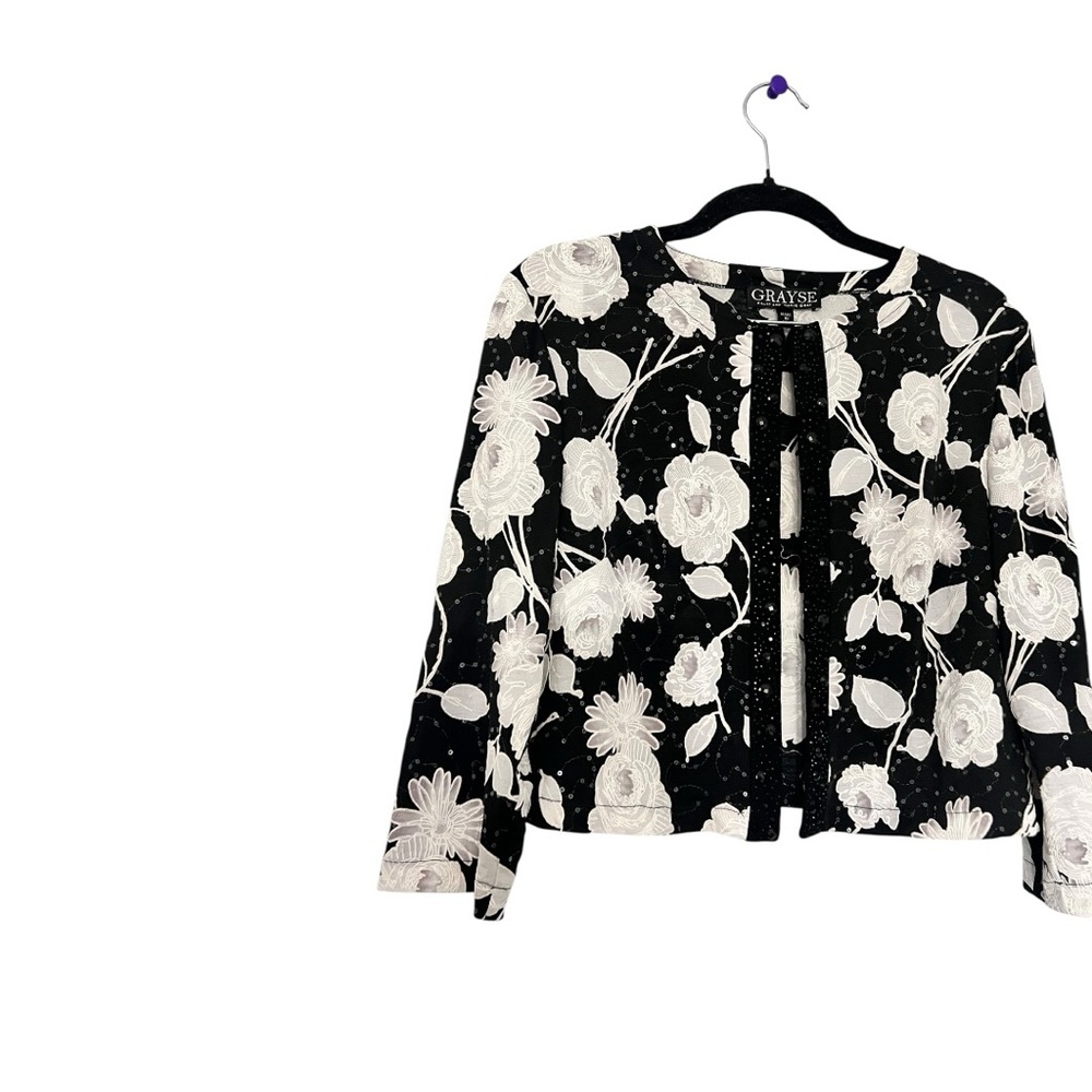 Grayse Black and White Floral skirt blazer set sz S - Picture 4 of 9